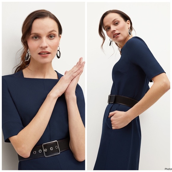 M.M LAFLEUR The Emily Dress - WonderTex Navy Blue Stretchy Formal Dress Size 14 - Picture 4 of 11